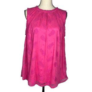 NWT Torrid Pink Pineapple Mesh Mockneck Top Womens M/L Sleeveless Scalloped Trim